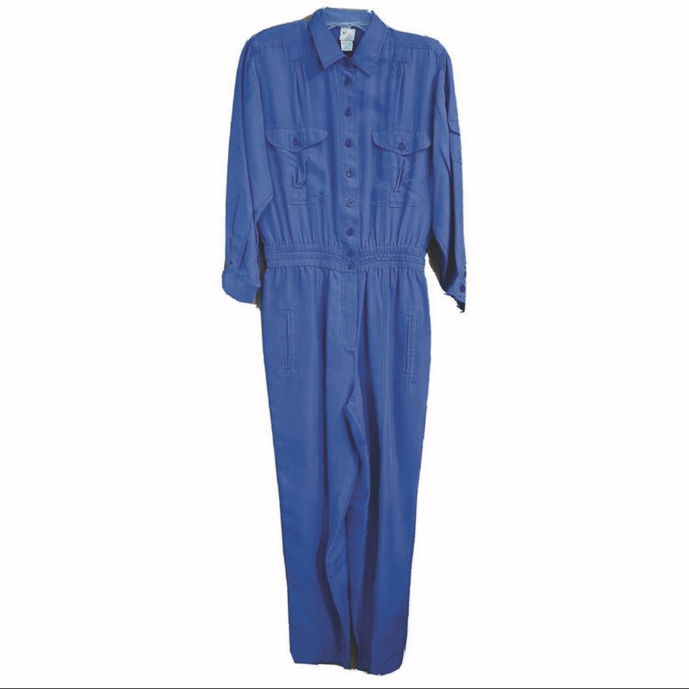Royal Blue SILK 80s Vintage Jumpsuit